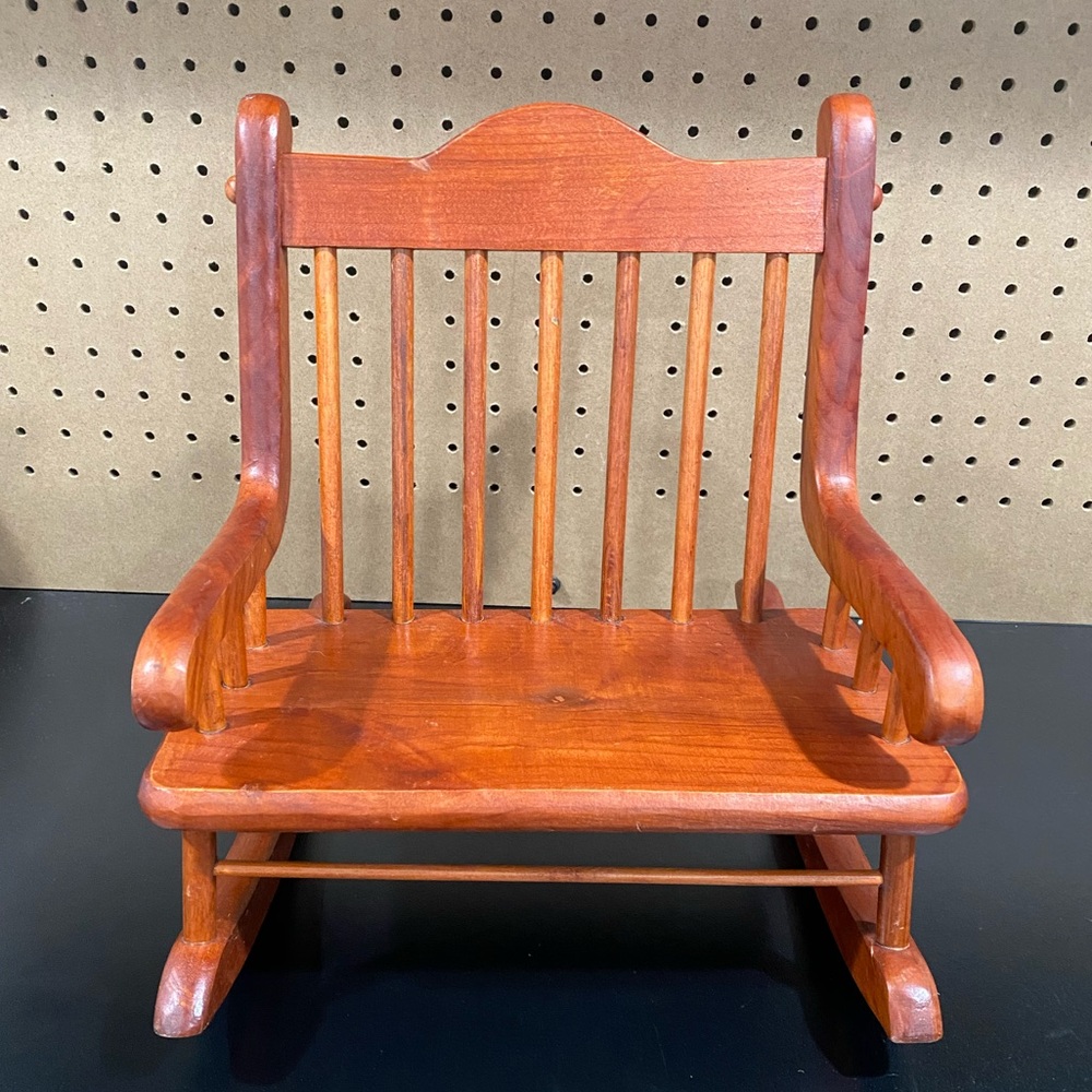 Vintage Cherry Wooden Doll Rocking Chair Miniature Size Decor Display 11 1/2 x13